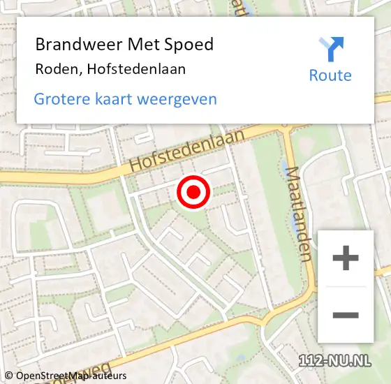 Locatie op kaart van de 112 melding: Brandweer Met Spoed Naar Roden, Hofstedenlaan op 5 april 2023 19:49