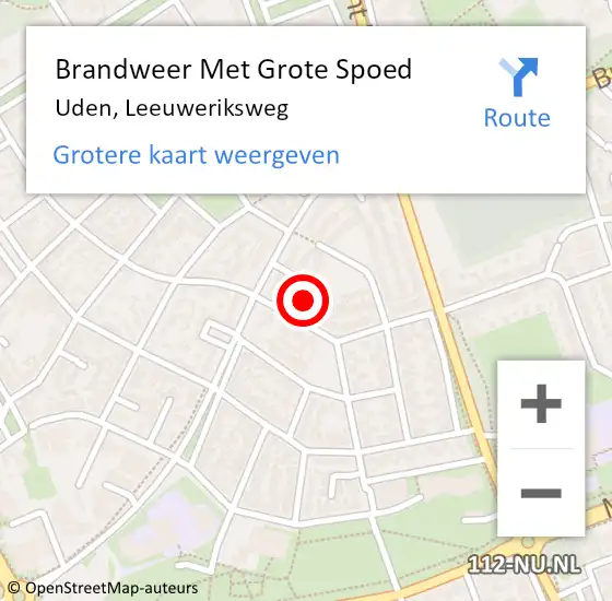 Locatie op kaart van de 112 melding: Brandweer Met Grote Spoed Naar Uden, Leeuweriksweg op 5 april 2023 19:56