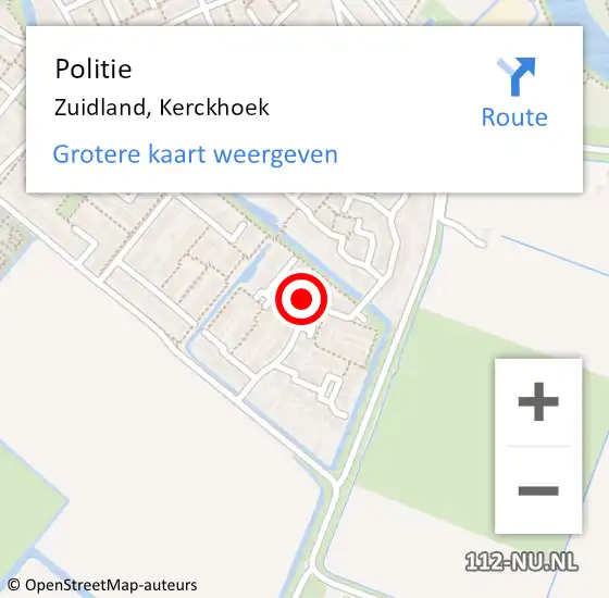 Locatie op kaart van de 112 melding: Politie Zuidland, Kerckhoek op 5 april 2023 20:04