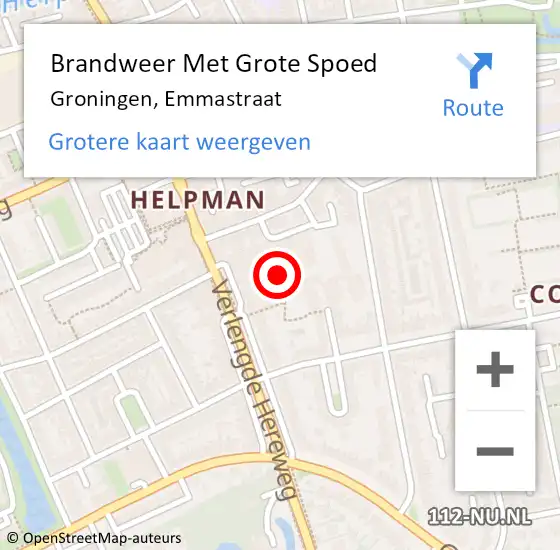 Locatie op kaart van de 112 melding: Brandweer Met Grote Spoed Naar Groningen, Emmastraat op 5 april 2023 20:23