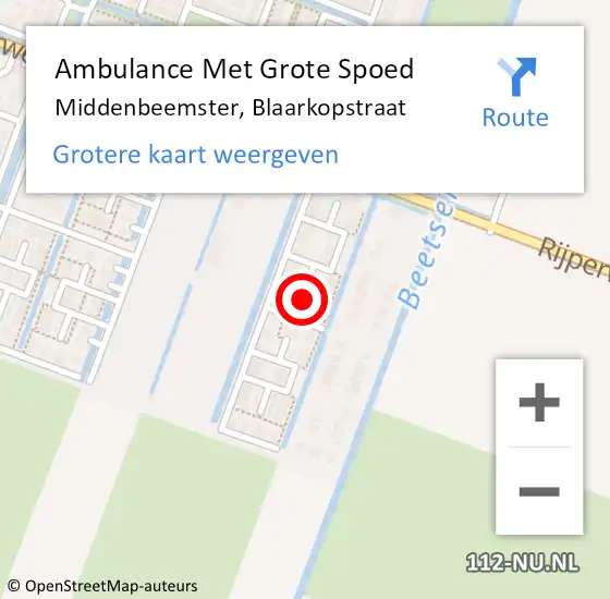 Locatie op kaart van de 112 melding: Ambulance Met Grote Spoed Naar Middenbeemster, Blaarkopstraat op 5 april 2023 21:18