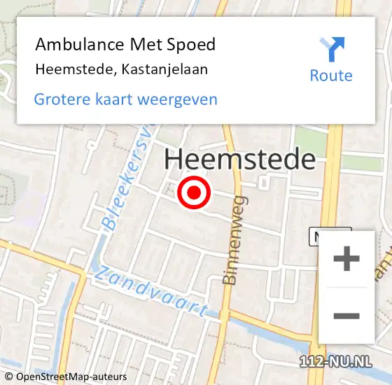 Locatie op kaart van de 112 melding: Ambulance Met Spoed Naar Heemstede, Kastanjelaan op 5 april 2023 23:36