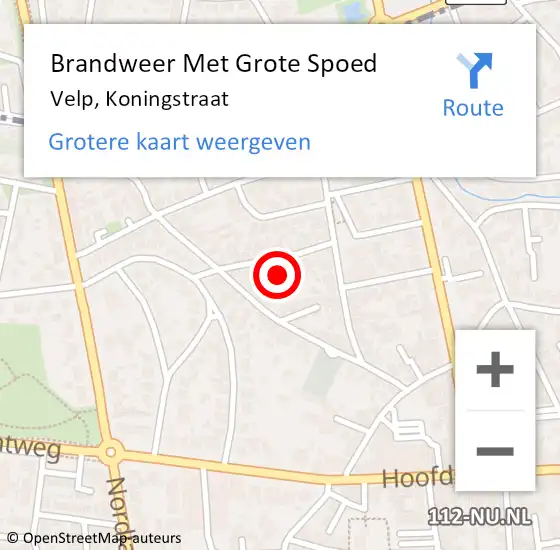 Locatie op kaart van de 112 melding: Brandweer Met Grote Spoed Naar Velp, Koningstraat op 6 april 2023 00:29