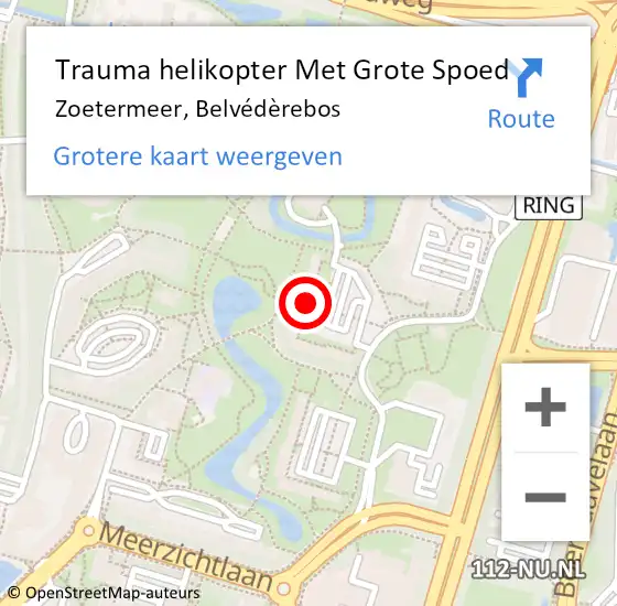 Locatie op kaart van de 112 melding: Trauma helikopter Met Grote Spoed Naar Zoetermeer, Belvédèrebos op 6 april 2023 00:35