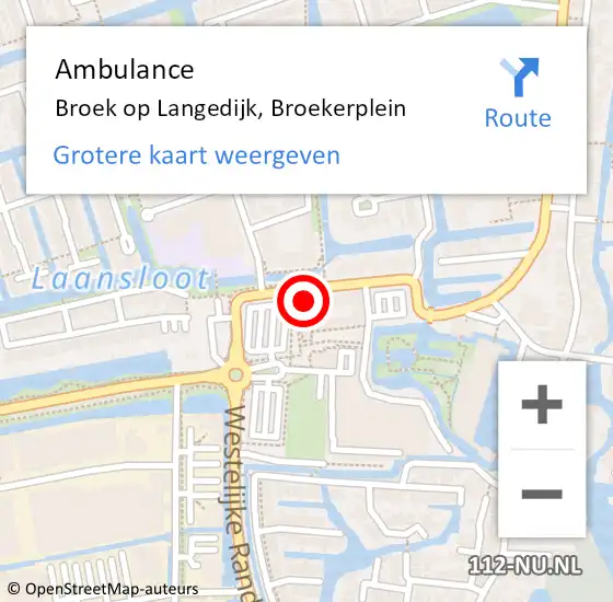 Locatie op kaart van de 112 melding: Ambulance Broek op Langedijk, Broekerplein op 6 april 2023 02:09