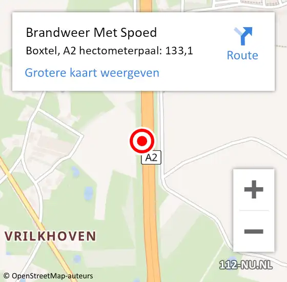 Locatie op kaart van de 112 melding: Brandweer Met Spoed Naar Boxtel, A2 hectometerpaal: 133,1 op 6 april 2023 05:07