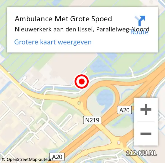 Locatie op kaart van de 112 melding: Ambulance Met Grote Spoed Naar Nieuwerkerk aan den IJssel, Parallelweg-Noord op 6 april 2023 06:45