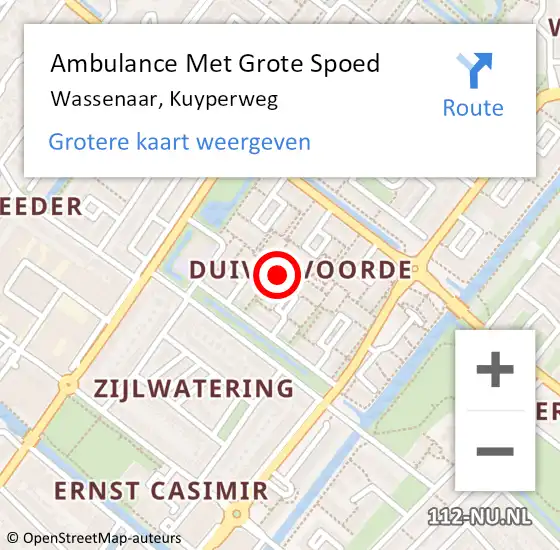Locatie op kaart van de 112 melding: Ambulance Met Grote Spoed Naar Wassenaar, Kuyperweg op 6 april 2023 08:14