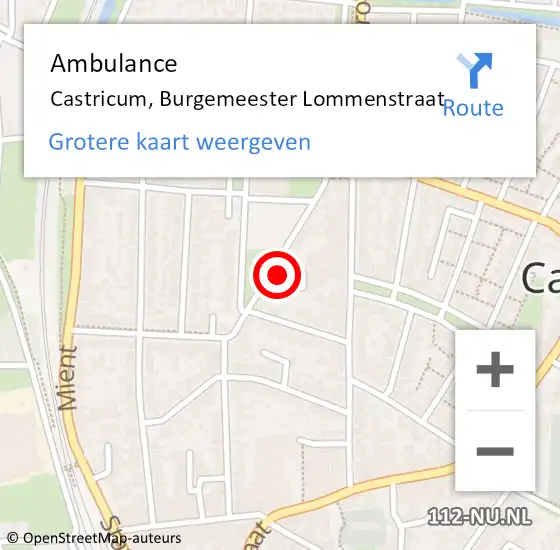 Locatie op kaart van de 112 melding: Ambulance Castricum, Burgemeester Lommenstraat op 6 april 2023 08:38