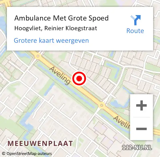 Locatie op kaart van de 112 melding: Ambulance Met Grote Spoed Naar Hoogvliet, Reinier Kloegstraat op 6 april 2023 08:41