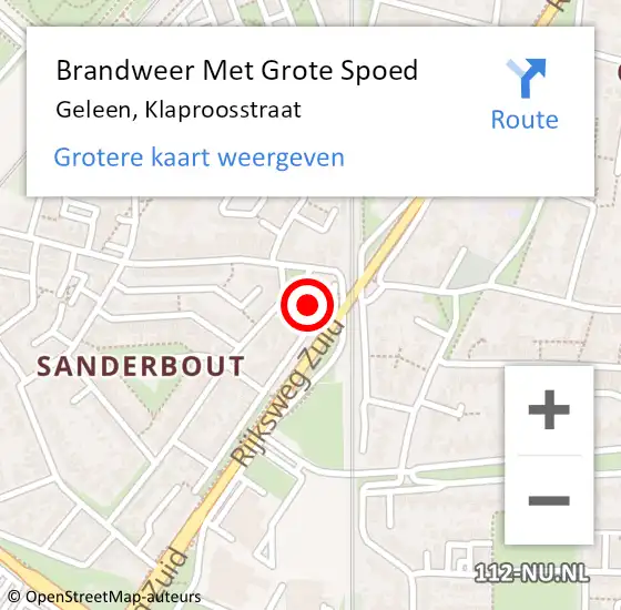 Locatie op kaart van de 112 melding: Brandweer Met Grote Spoed Naar Geleen, Klaproosstraat op 6 april 2023 08:46