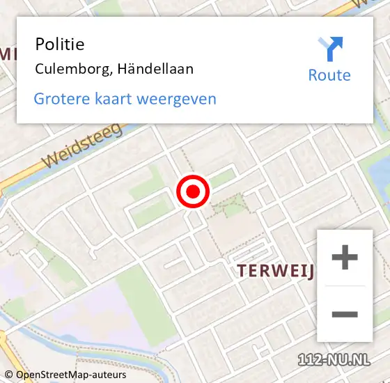 Locatie op kaart van de 112 melding: Politie Culemborg, Händellaan op 6 april 2023 09:44