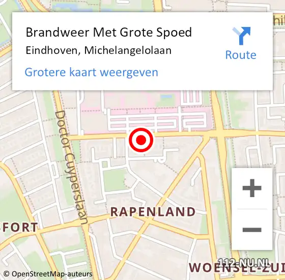 Locatie op kaart van de 112 melding: Brandweer Met Grote Spoed Naar Eindhoven, Michelangelolaan op 6 april 2023 09:48