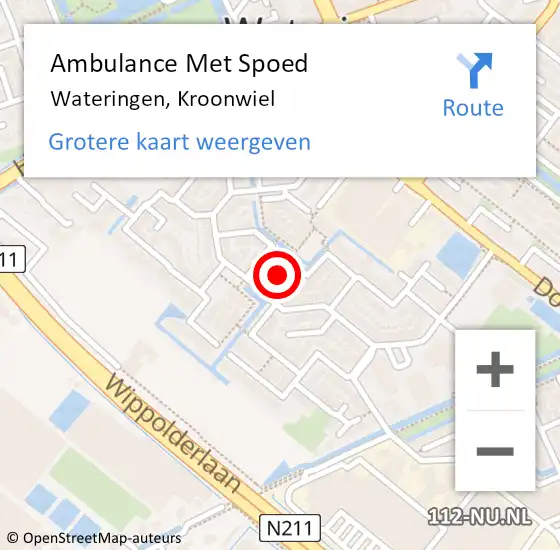 Locatie op kaart van de 112 melding: Ambulance Met Spoed Naar Wateringen, Kroonwiel op 6 april 2023 10:05