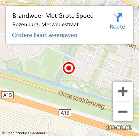 Locatie op kaart van de 112 melding: Brandweer Met Grote Spoed Naar Rozenburg, Merwedestraat op 6 april 2023 10:07