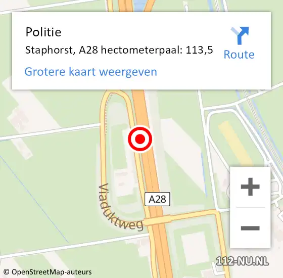 Locatie op kaart van de 112 melding: Politie Staphorst, A28 hectometerpaal: 113,5 op 6 april 2023 10:19