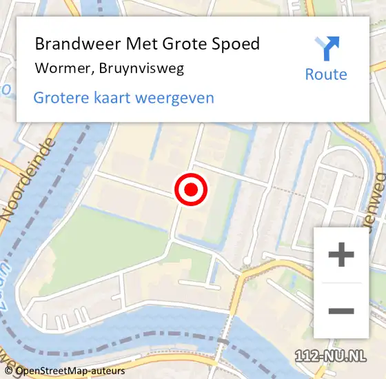 Locatie op kaart van de 112 melding: Brandweer Met Grote Spoed Naar Wormer, Bruynvisweg op 6 april 2023 10:20