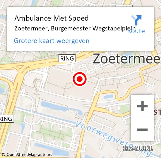 Locatie op kaart van de 112 melding: Ambulance Met Spoed Naar Zoetermeer, Burgemeester Wegstapelplein op 6 april 2023 11:09