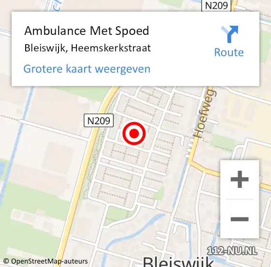 Locatie op kaart van de 112 melding: Ambulance Met Spoed Naar Bleiswijk, Heemskerkstraat op 6 april 2023 11:11