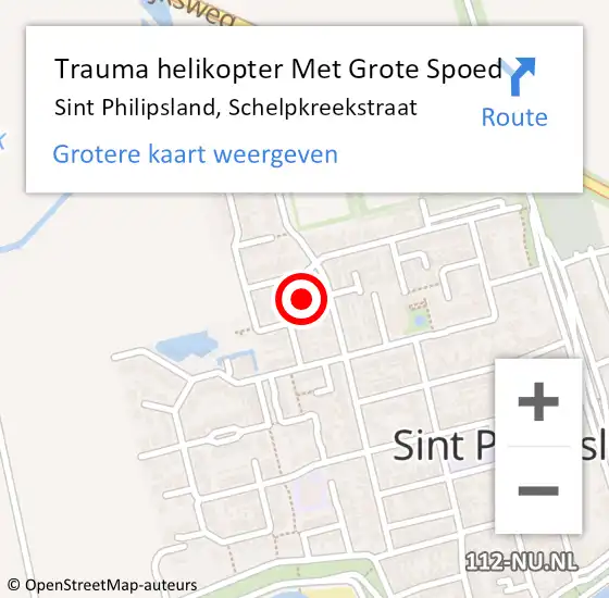 Locatie op kaart van de 112 melding: Trauma helikopter Met Grote Spoed Naar Sint Philipsland, Schelpkreekstraat op 6 april 2023 11:19