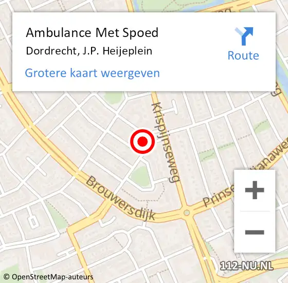 Locatie op kaart van de 112 melding: Ambulance Met Spoed Naar Dordrecht, J.P. Heijeplein op 6 april 2023 11:59