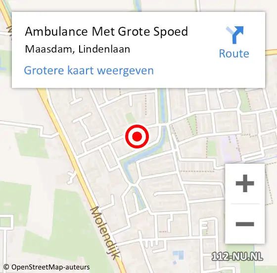 Locatie op kaart van de 112 melding: Ambulance Met Grote Spoed Naar Maasdam, Lindenlaan op 6 april 2023 12:10