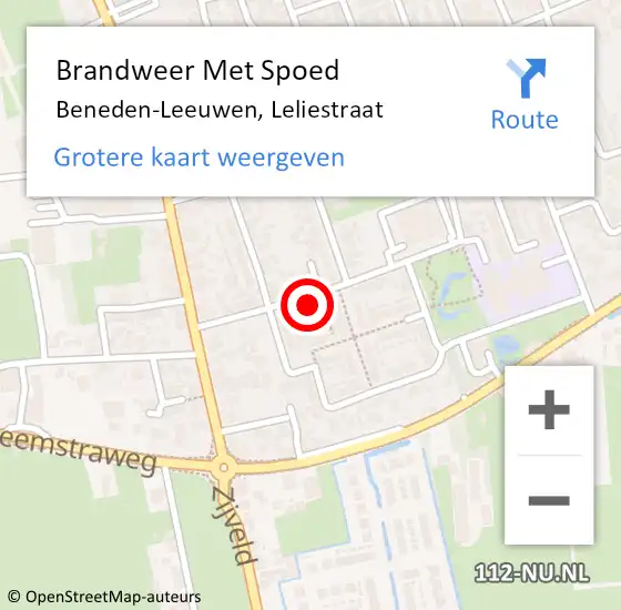 Locatie op kaart van de 112 melding: Brandweer Met Spoed Naar Beneden-Leeuwen, Leliestraat op 6 april 2023 12:23