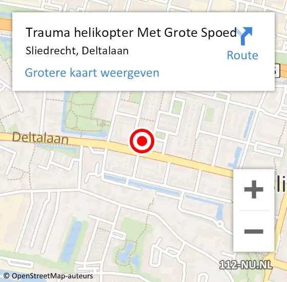 Locatie op kaart van de 112 melding: Trauma helikopter Met Grote Spoed Naar Sliedrecht, Deltalaan op 6 april 2023 12:33