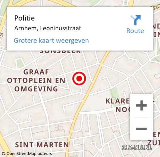 Locatie op kaart van de 112 melding: Politie Arnhem, Leoninusstraat op 6 april 2023 12:35