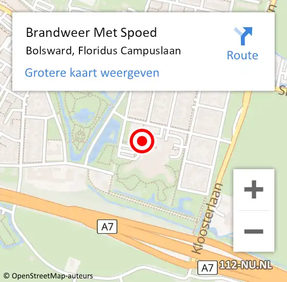 Locatie op kaart van de 112 melding: Brandweer Met Spoed Naar Bolsward, Floridus Campuslaan op 6 april 2023 12:42