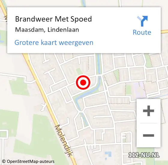 Locatie op kaart van de 112 melding: Brandweer Met Spoed Naar Maasdam, Lindenlaan op 6 april 2023 12:49