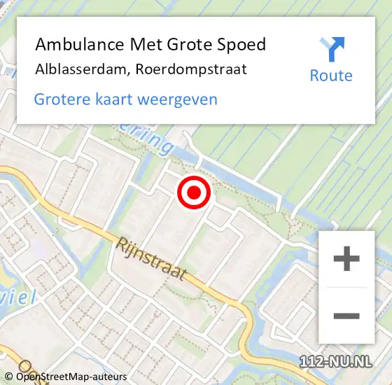 Locatie op kaart van de 112 melding: Ambulance Met Grote Spoed Naar Alblasserdam, Roerdompstraat op 6 april 2023 12:55