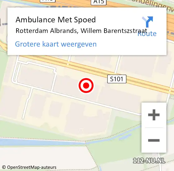 Locatie op kaart van de 112 melding: Ambulance Met Spoed Naar Rotterdam Albrands, Willem Barentszstraat op 6 april 2023 13:08