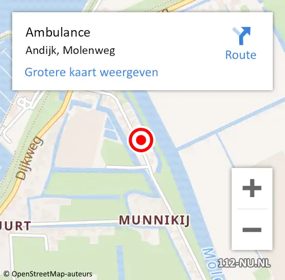 Locatie op kaart van de 112 melding: Ambulance Andijk, Molenweg op 6 april 2023 13:24