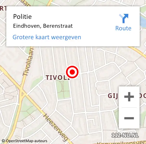 Locatie op kaart van de 112 melding: Politie Eindhoven, Berenstraat op 6 april 2023 13:26