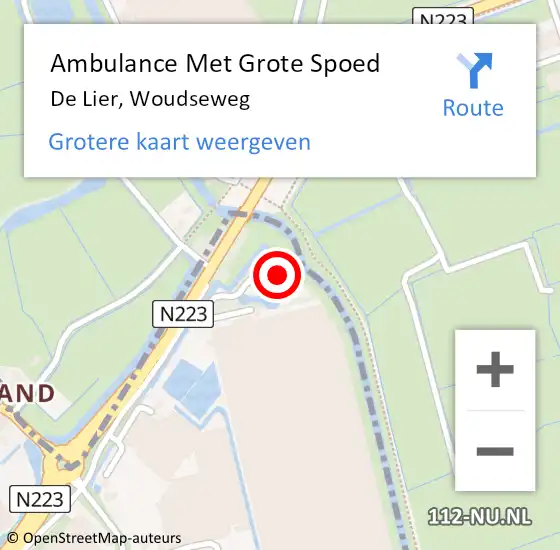 Locatie op kaart van de 112 melding: Ambulance Met Grote Spoed Naar De Lier, Woudseweg op 6 april 2023 13:47