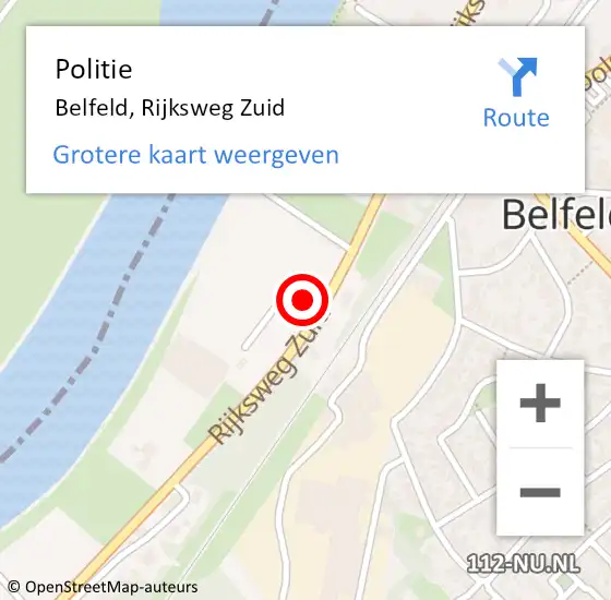 Locatie op kaart van de 112 melding: Politie Belfeld, Rijksweg Zuid op 6 april 2023 14:02