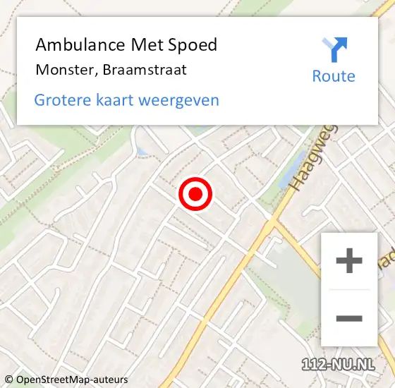 Locatie op kaart van de 112 melding: Ambulance Met Spoed Naar Monster, Braamstraat op 6 april 2023 14:25