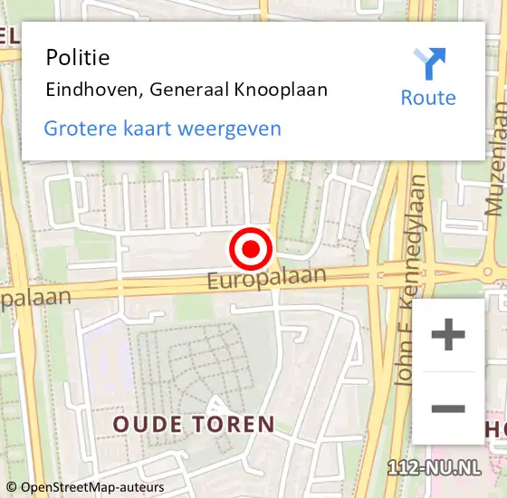 Locatie op kaart van de 112 melding: Politie Eindhoven, Generaal Knooplaan op 6 april 2023 14:55