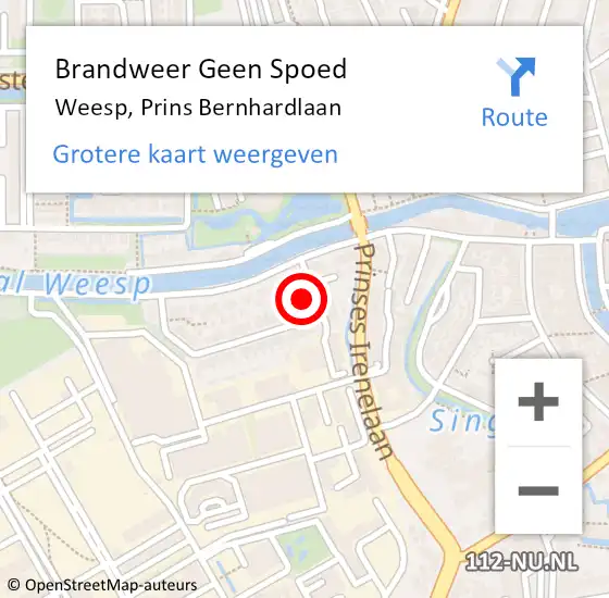 Locatie op kaart van de 112 melding: Brandweer Geen Spoed Naar Weesp, Prins Bernhardlaan op 21 augustus 2014 13:08