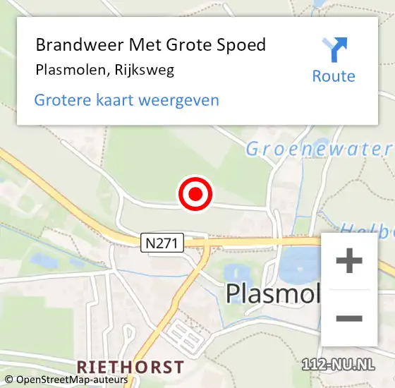 Locatie op kaart van de 112 melding: Brandweer Met Grote Spoed Naar Plasmolen, Rijksweg op 6 april 2023 15:48