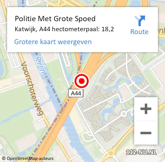 Locatie op kaart van de 112 melding: Politie Met Grote Spoed Naar Katwijk, A44 hectometerpaal: 18,2 op 6 april 2023 15:49