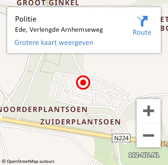 Locatie op kaart van de 112 melding: Politie Ede, Verlengde Arnhemseweg op 6 april 2023 16:18