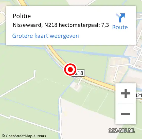 Locatie op kaart van de 112 melding: Politie Nissewaard, N218 hectometerpaal: 7,3 op 6 april 2023 16:24