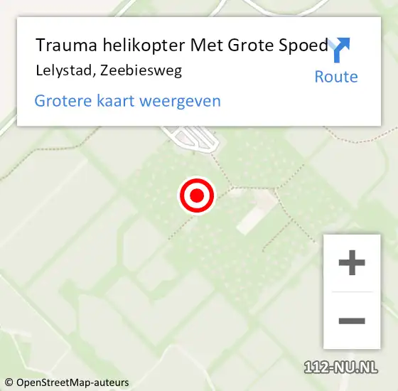 Locatie op kaart van de 112 melding: Trauma helikopter Met Grote Spoed Naar Lelystad, Zeebiesweg op 6 april 2023 16:33