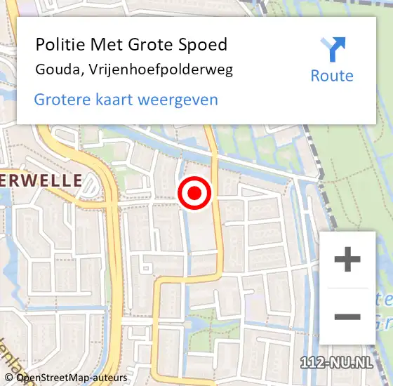 Locatie op kaart van de 112 melding: Politie Met Grote Spoed Naar Gouda, Vrijenhoefpolderweg op 6 april 2023 16:39