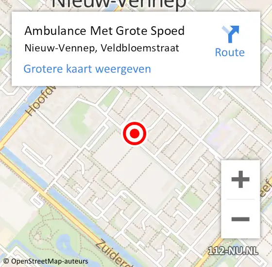 Locatie op kaart van de 112 melding: Ambulance Met Grote Spoed Naar Nieuw-Vennep, Veldbloemstraat op 6 april 2023 16:52