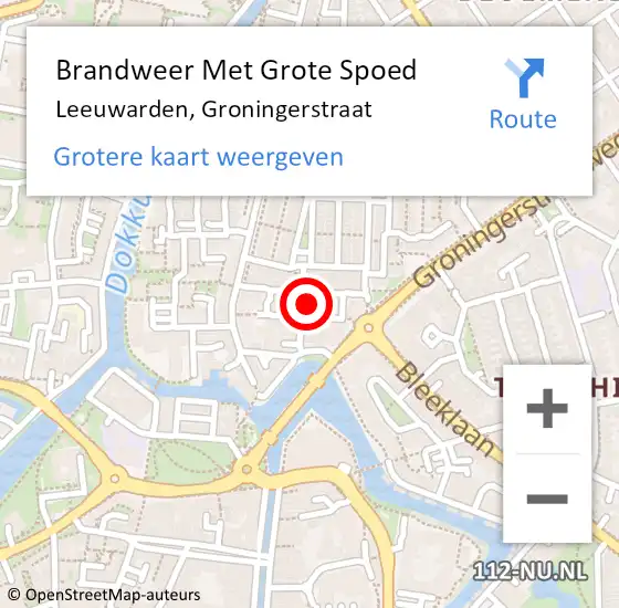 Locatie op kaart van de 112 melding: Brandweer Met Grote Spoed Naar Leeuwarden, Groningerstraat op 6 april 2023 17:19