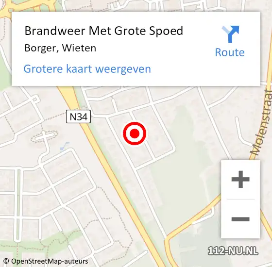 Locatie op kaart van de 112 melding: Brandweer Met Grote Spoed Naar Borger, Wieten op 6 april 2023 17:45