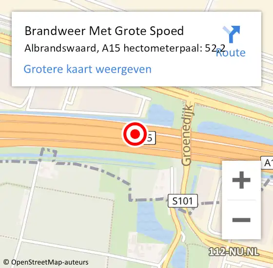 Locatie op kaart van de 112 melding: Brandweer Met Grote Spoed Naar Albrandswaard, A15 hectometerpaal: 52,2 op 6 april 2023 17:52